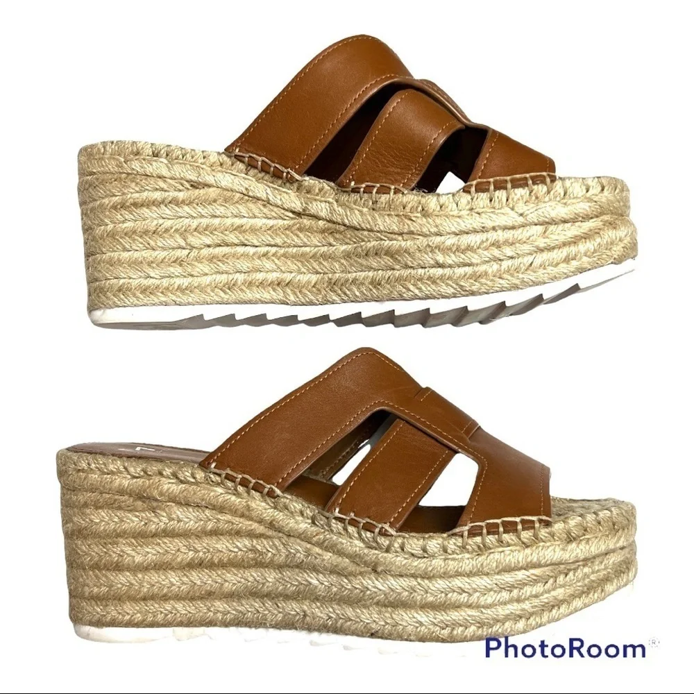 Marc Fisher Robbyn Espadrille Leather Slide Brown Size 8.5